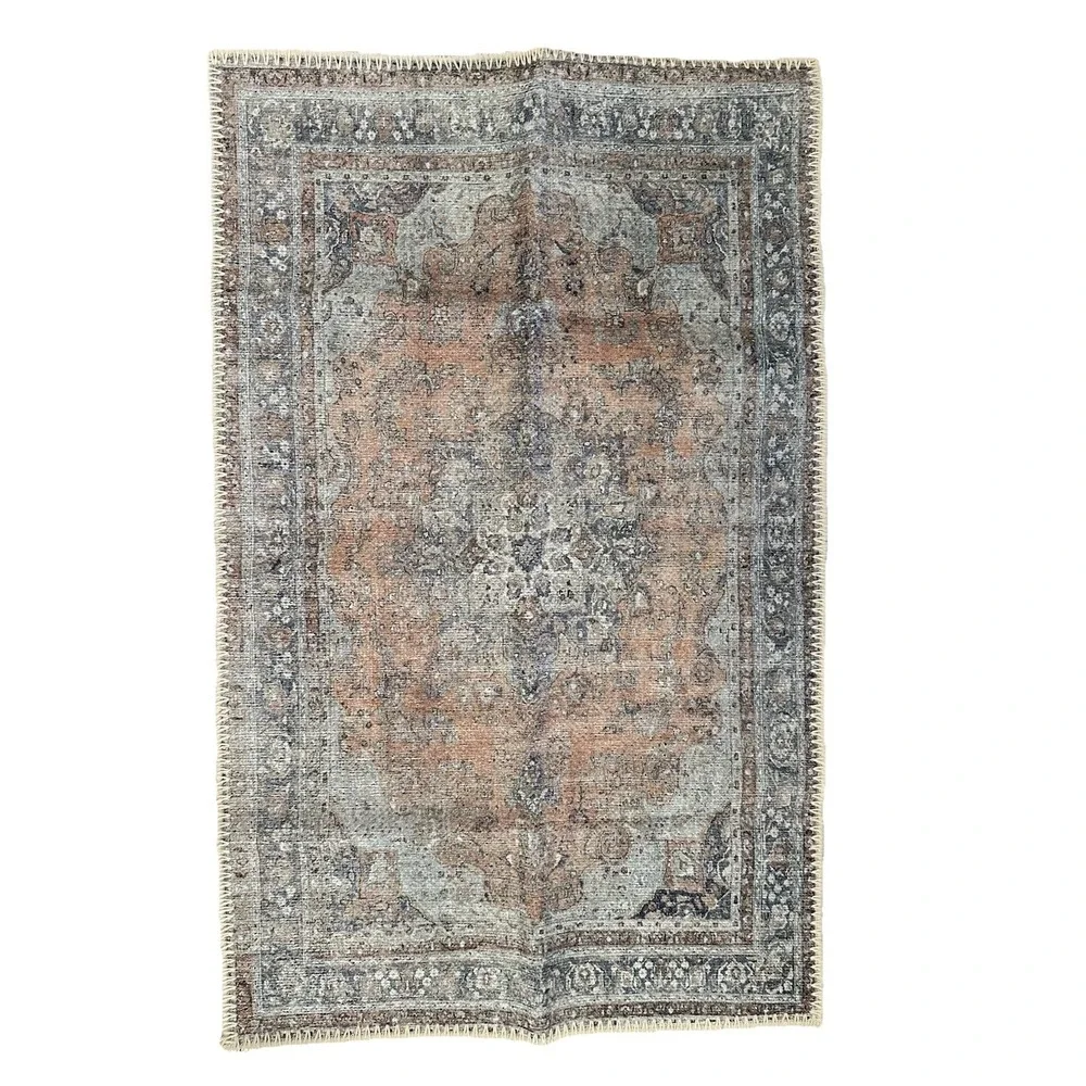 Machine Washable Rug Adiva Milano 2'X3' MLN25 Blue Peachy Orange Faded-Look